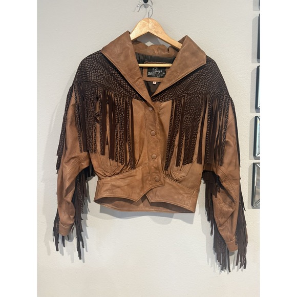 Vintage 1990s RUDY'S LEATHER JACKET WOMEN'S MEDIUM BROWN FRINGE MADE IN‎ MEXICO - Picture 4 of 13